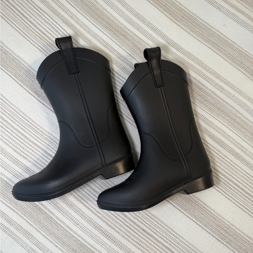 Kids Black Western Rubber Rain Boots